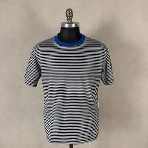 Marni x Uniqlo Black & White Striped Short Sleeve Tee with Blue Collar